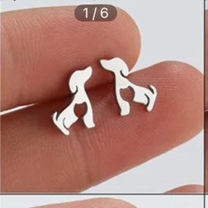 Tiny Hypoallergenic Stainless Steel Puppy Dog w Cat Silhouette Earrings